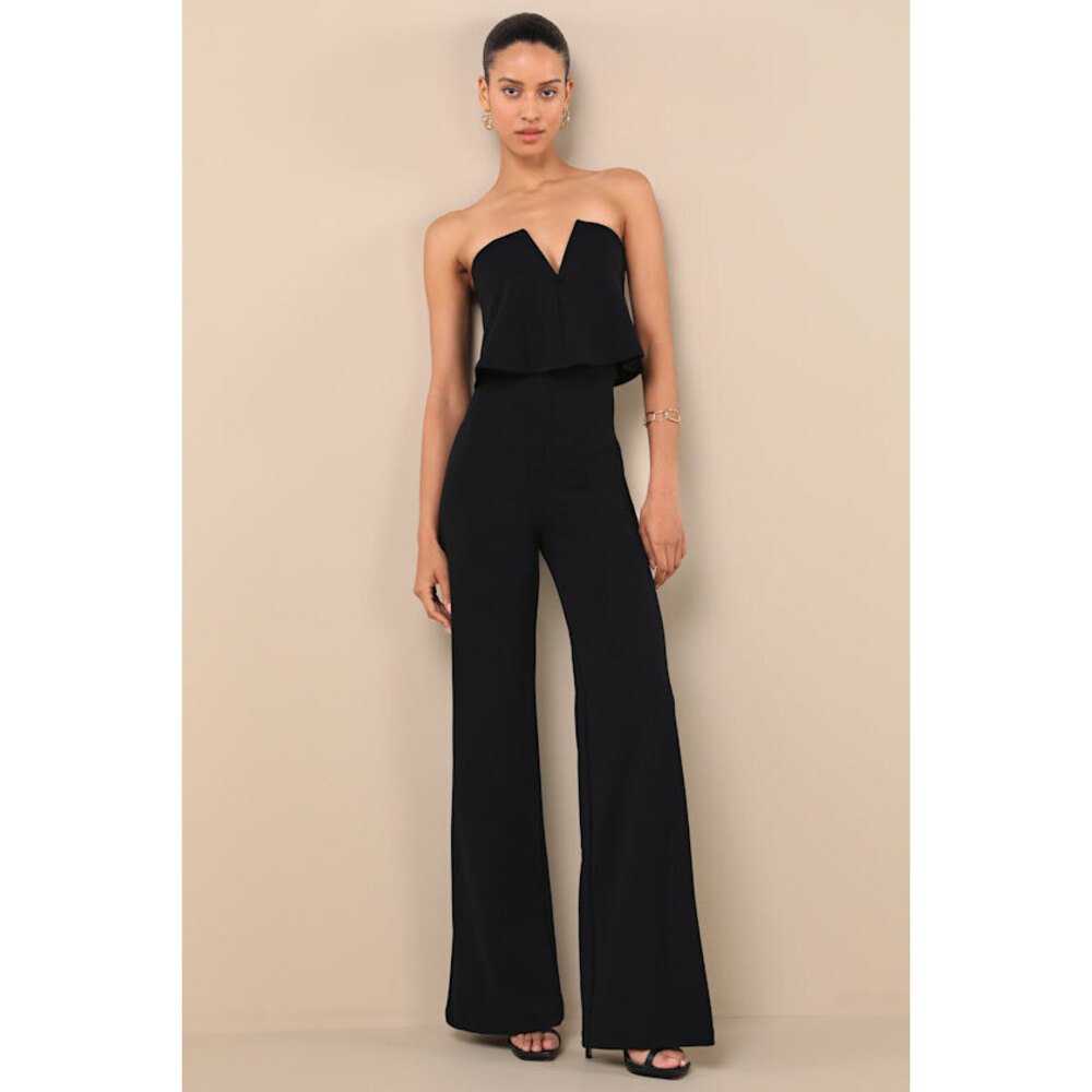 Lulus Power Of Love Black Strapless Jumpsuit - Size L